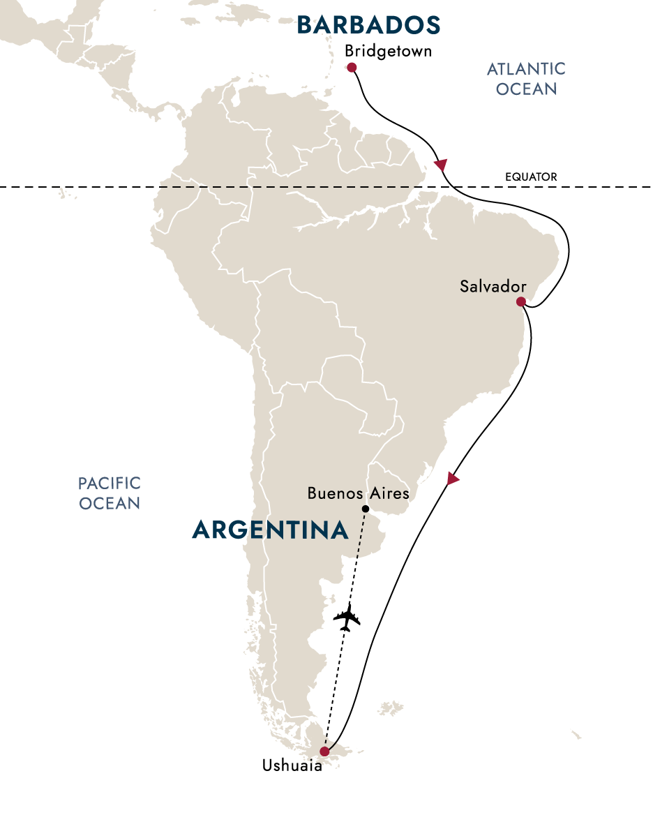 Atlantic Passage – Barbados to Ushuaia – route map