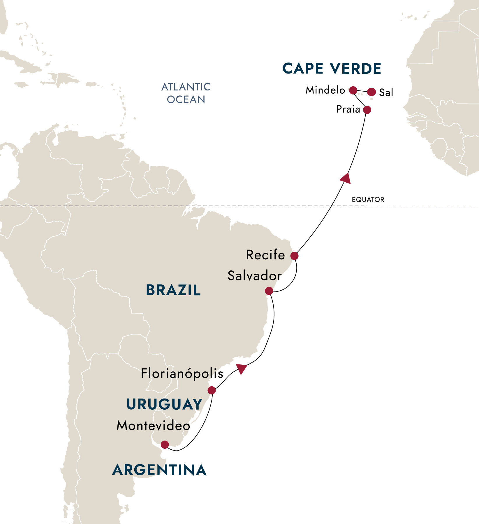 Transatlantic – Montevideo to Cape Verde – route map