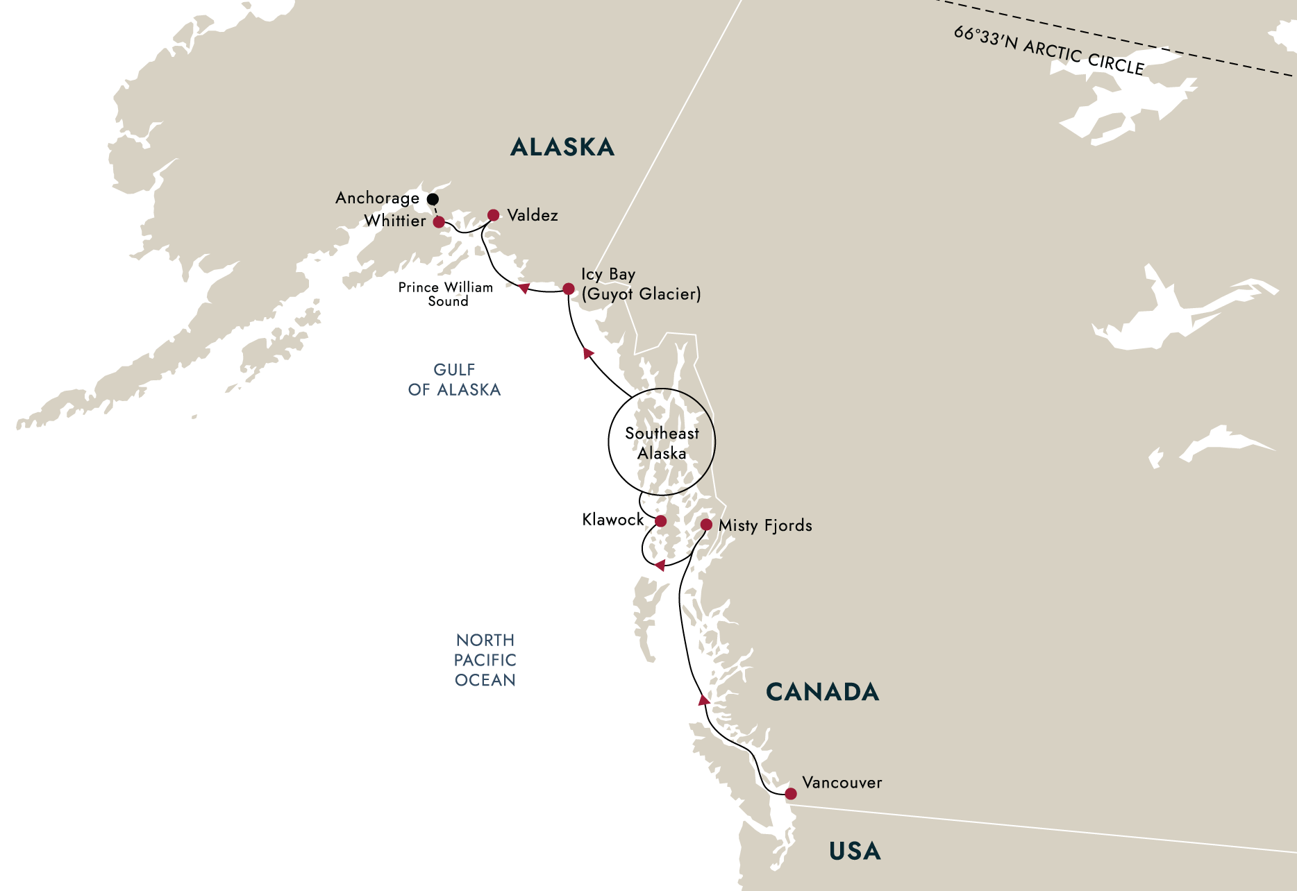 Alaska’s Inside Passage: Fjords of the Great Land – route map