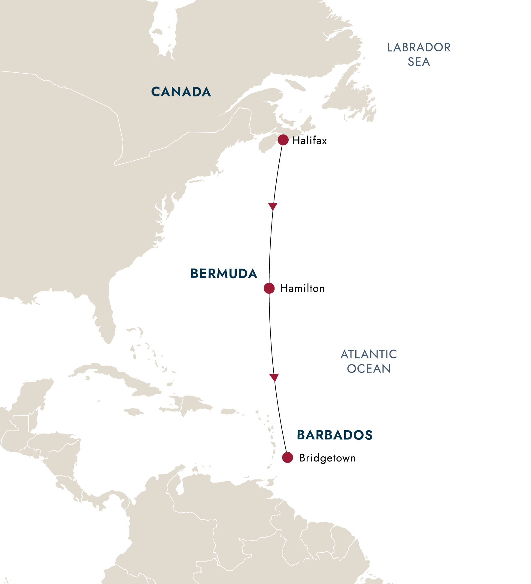 Atlantic Passage – Halifax to Barbados – route map