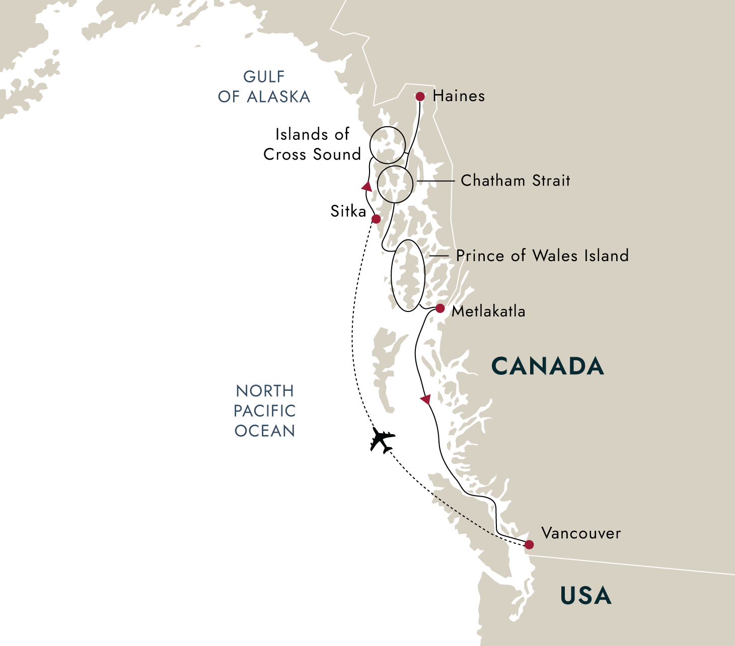 Alaska's inside Passage – Wilderness & Culture (Southbound) – route map