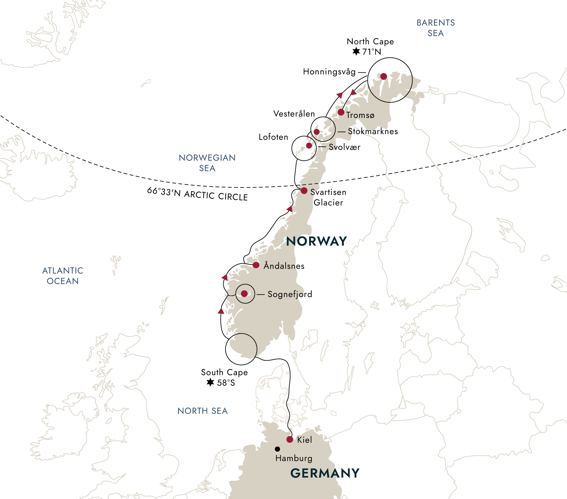 Norway Cape to Cape – Beyond the Arctic Circle – route map