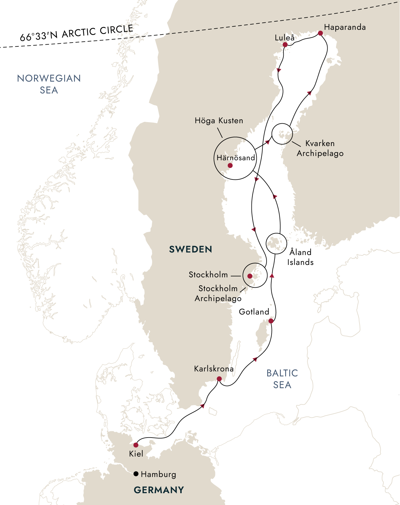Sweden & Finland: Autumn in the Gulf of Bothnia (Northbound) – route map