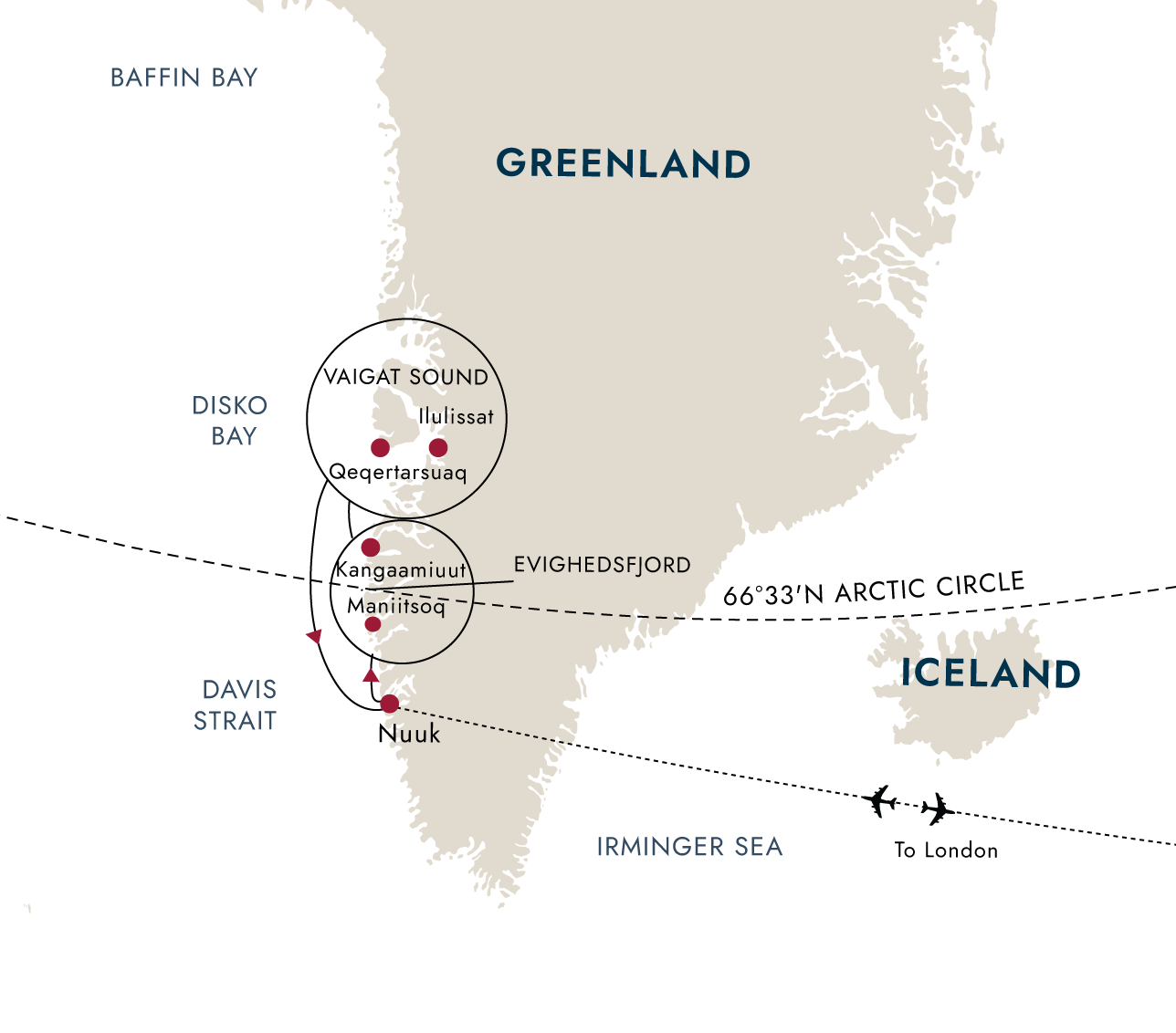 Discovering West Greenland – Icebergs & Communities of Disko Bay – route map