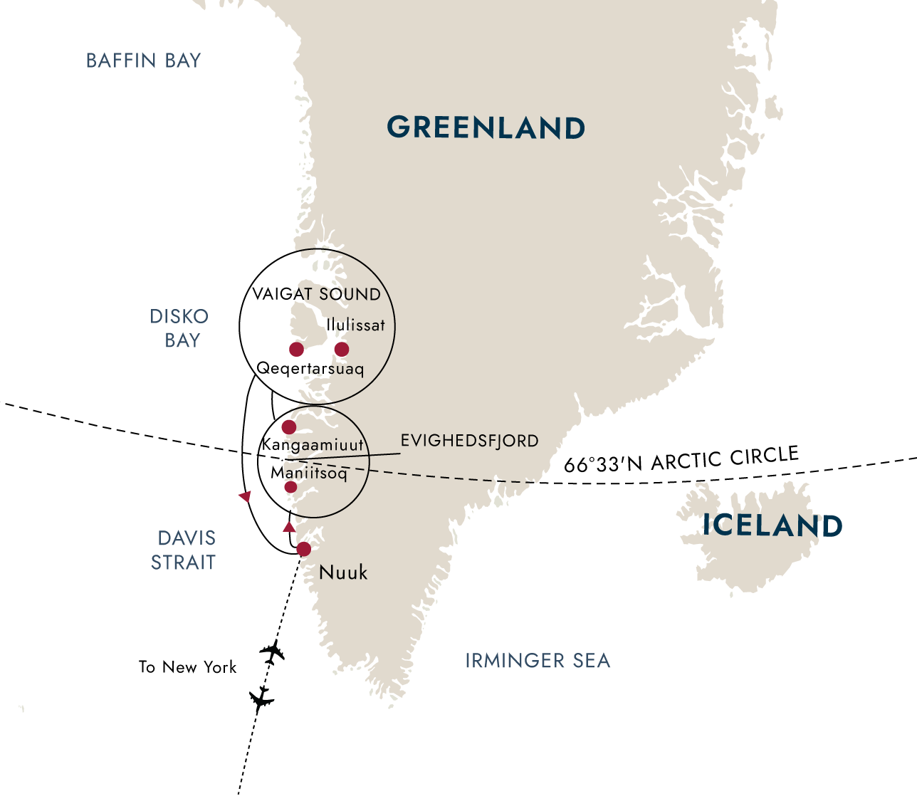 Discovering West Greenland – Icebergs & Communities of Disko Bay – route map
