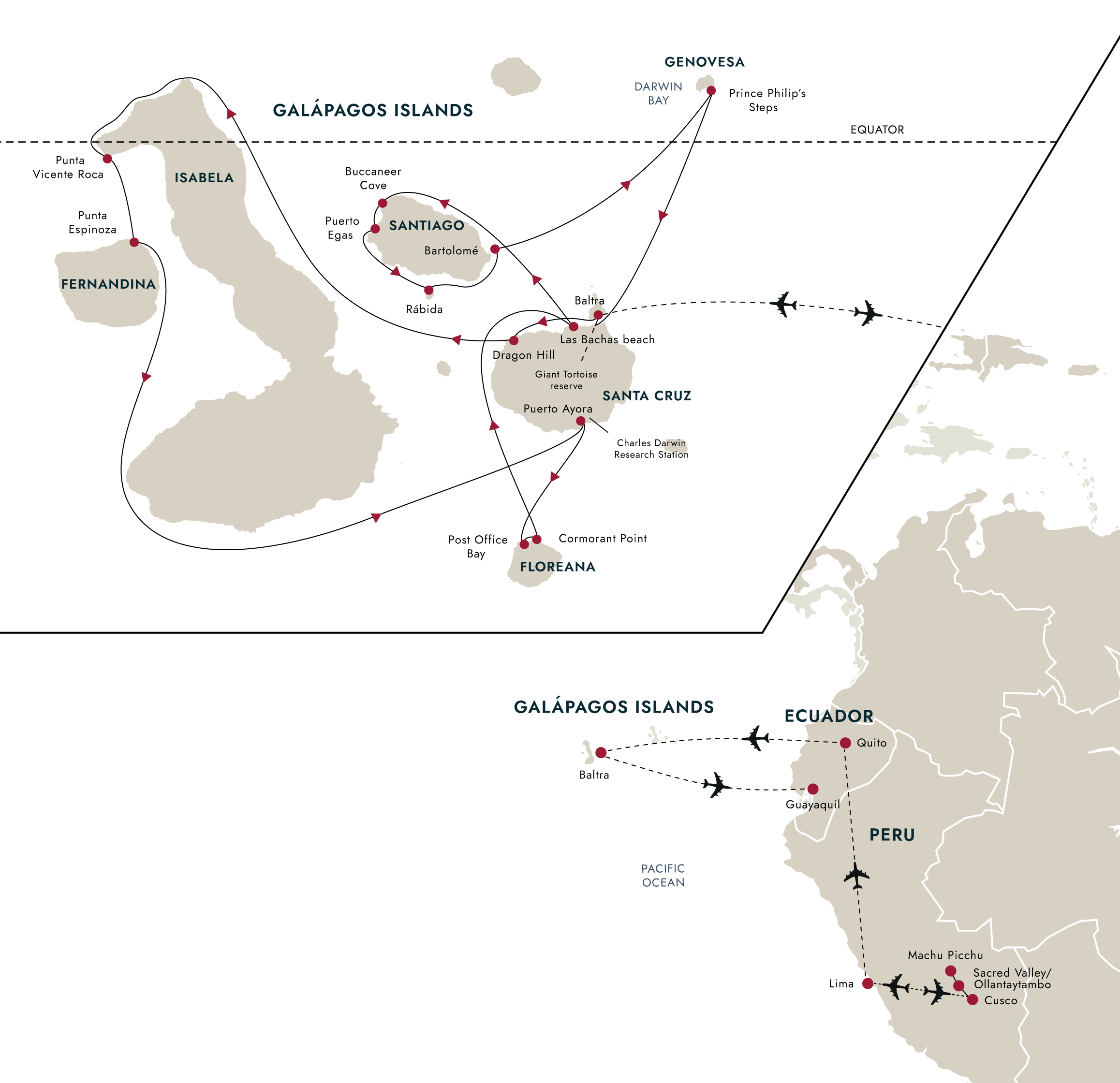 Galápagos Islands - Nine of the Best Isles Plus Machu Picchu – route map