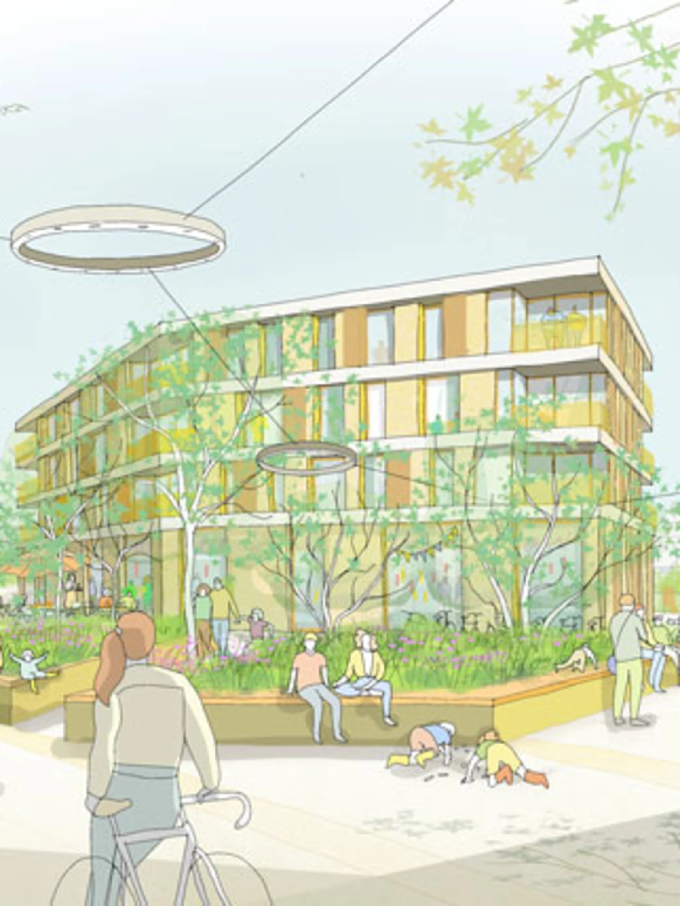 Illustration zeigt zukünftige Bebauung und Gestaltung des Platzes in Leonberg Mitte