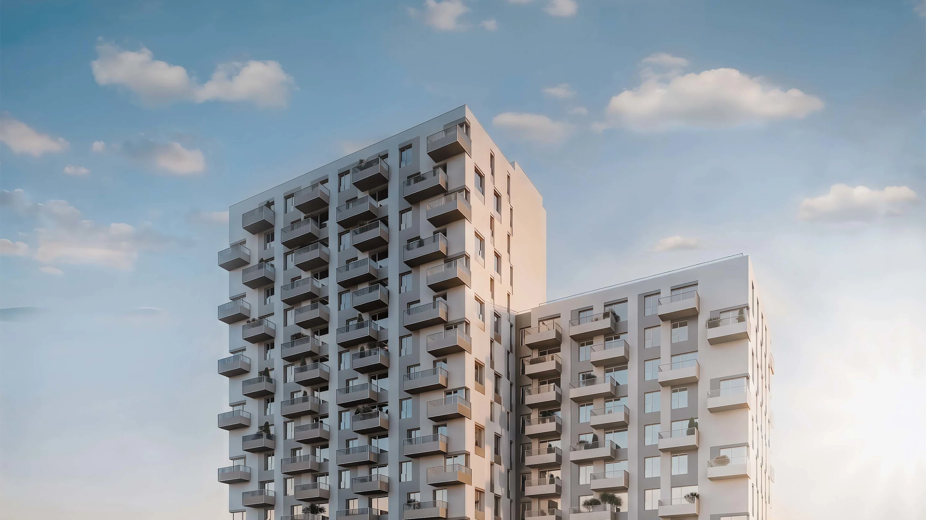 SK_2025_Mlynskey Nivy_rendering_draft Rendering mit zwei Wohntürmen neben dem STRABAG Haus in der Mlynskey Nivy, Bratislava
