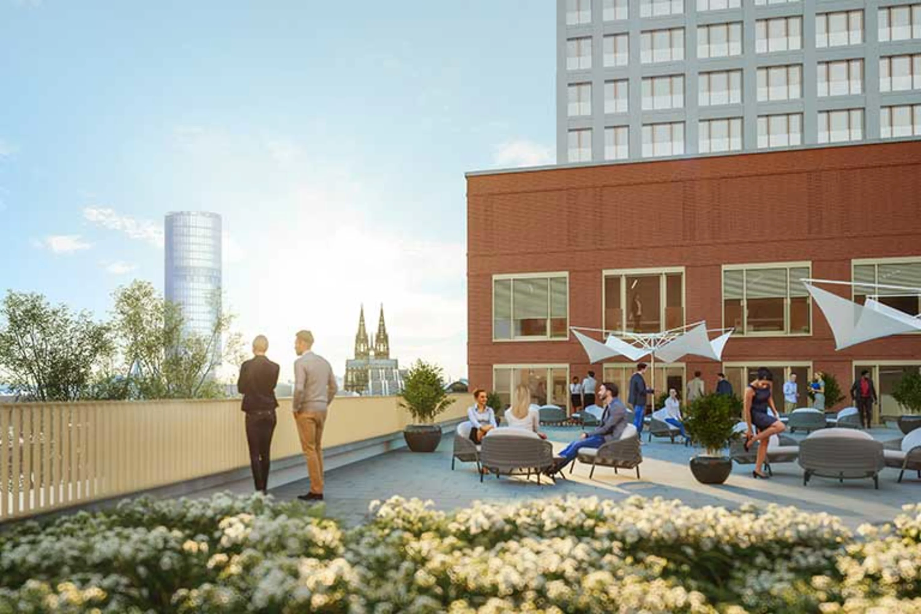 Visualisierung eines Büros mit Blick auf den Kölner Dom