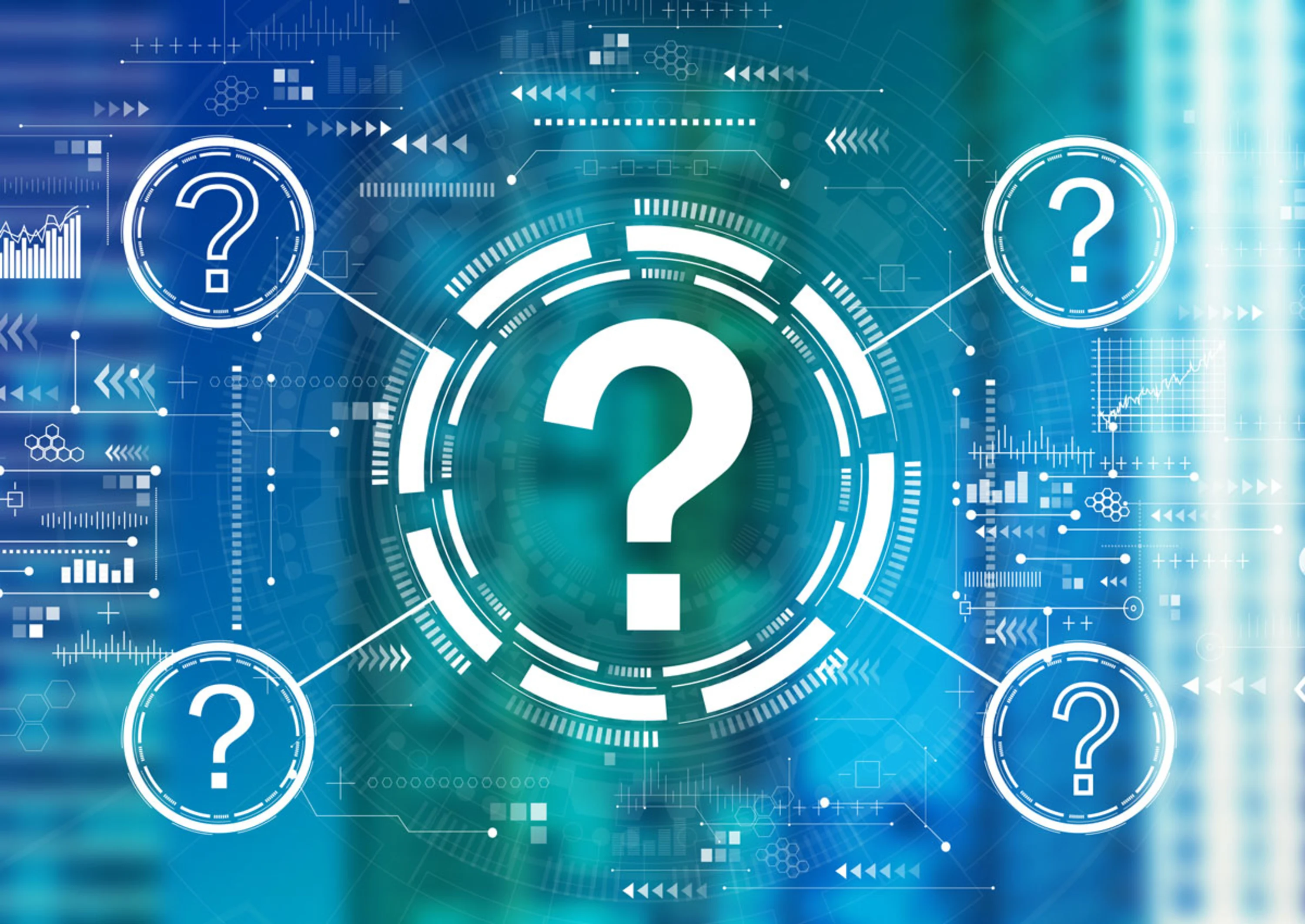 Question-Answer-Bild Aus Papier ausgestanztes Fragezeichen auf blauem Hintergrund