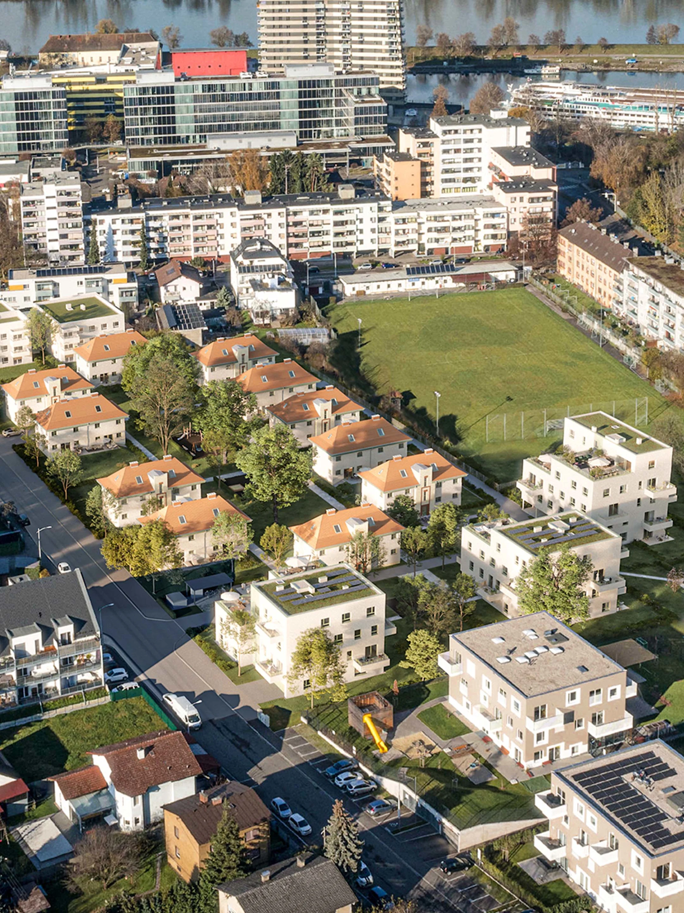 Foto: Luftaufnahme Umgebung Sintstrasse in Linz ein Strabag Real Estate Projekt