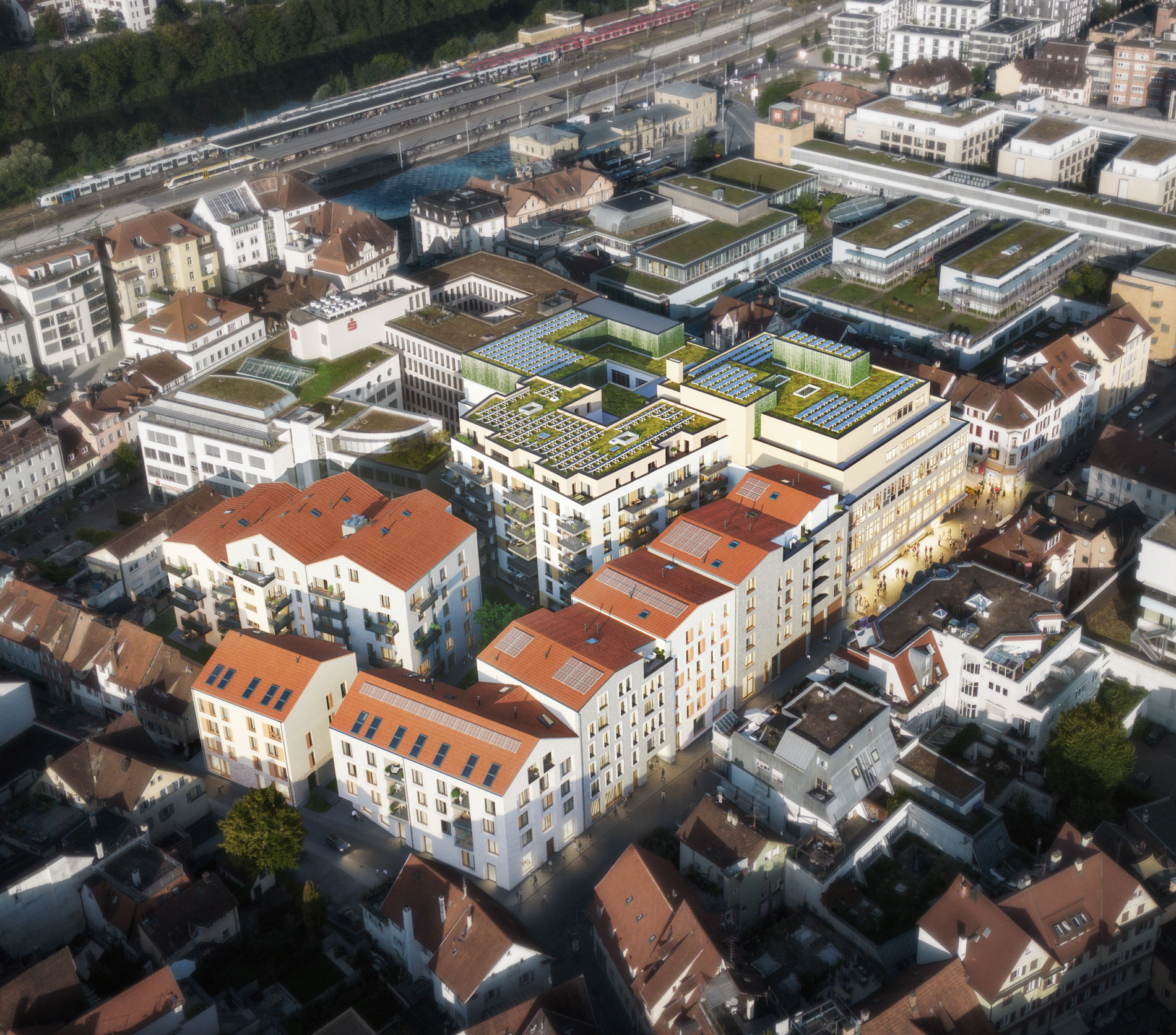 geplantes Quartier "QESS" in Esslingen aus der Vogelperspektive