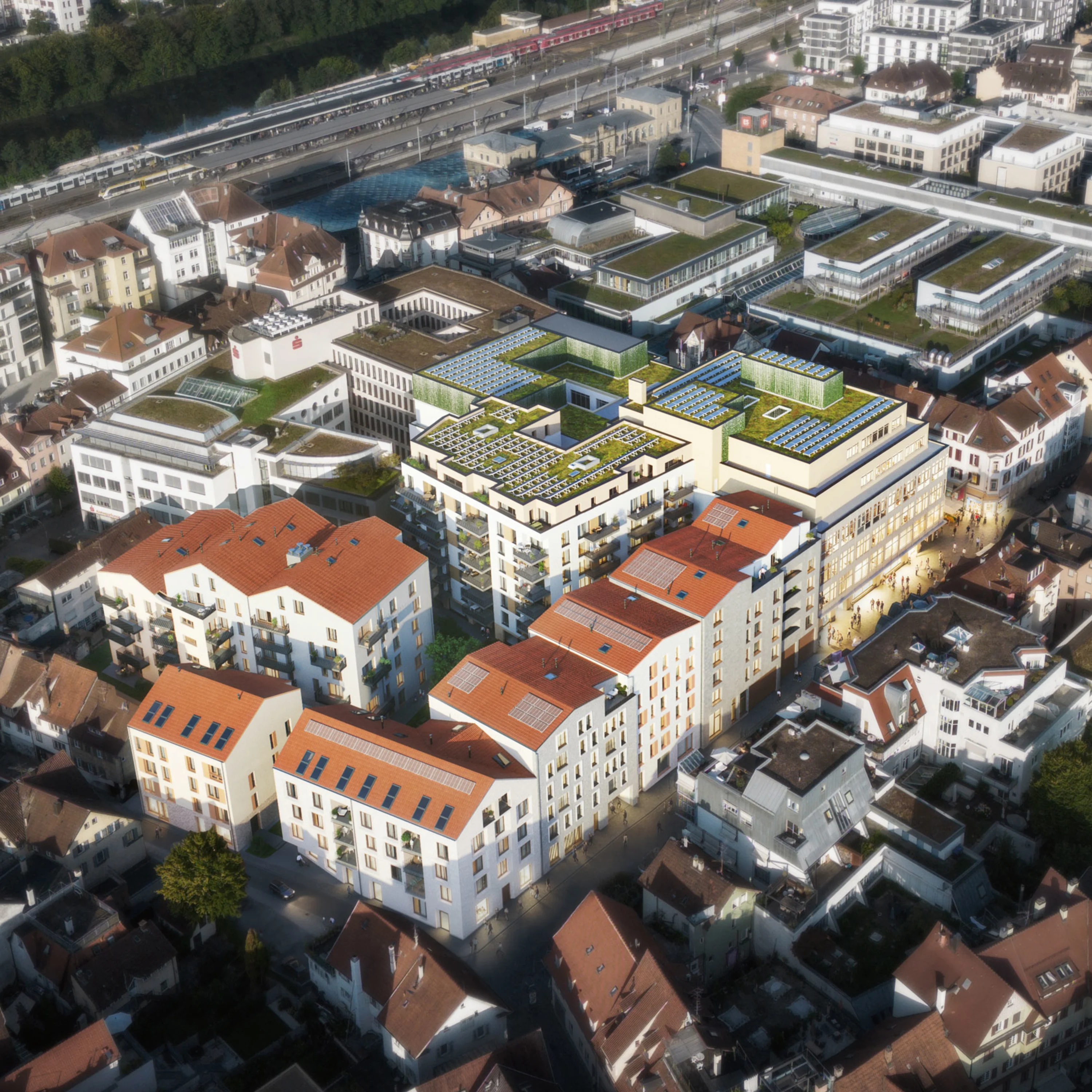 geplantes Quartier "QESS" in Esslingen aus der Vogelperspektive