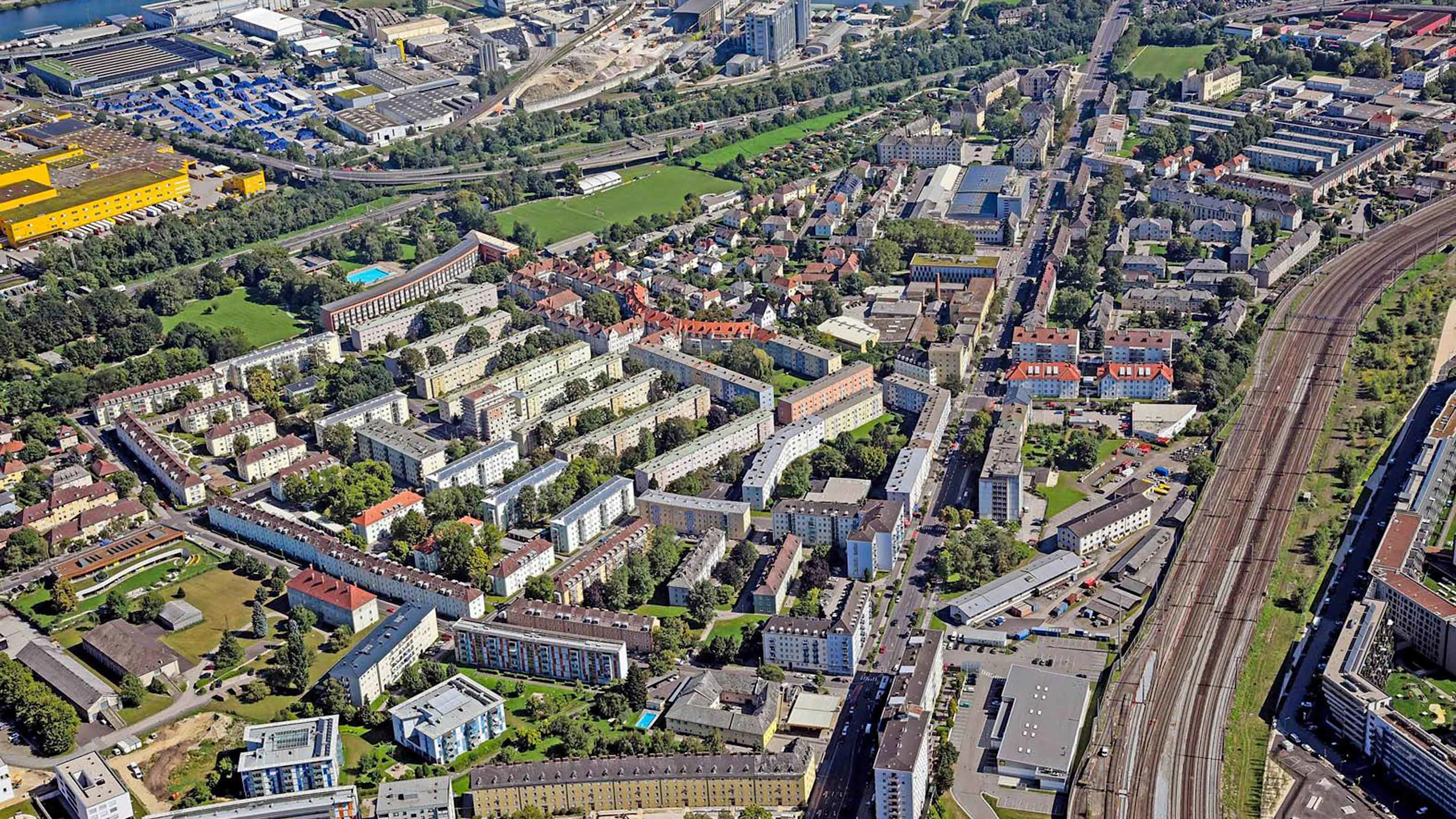 Frankviertel Foto: Luftaufnahme Frankviertel in Linz