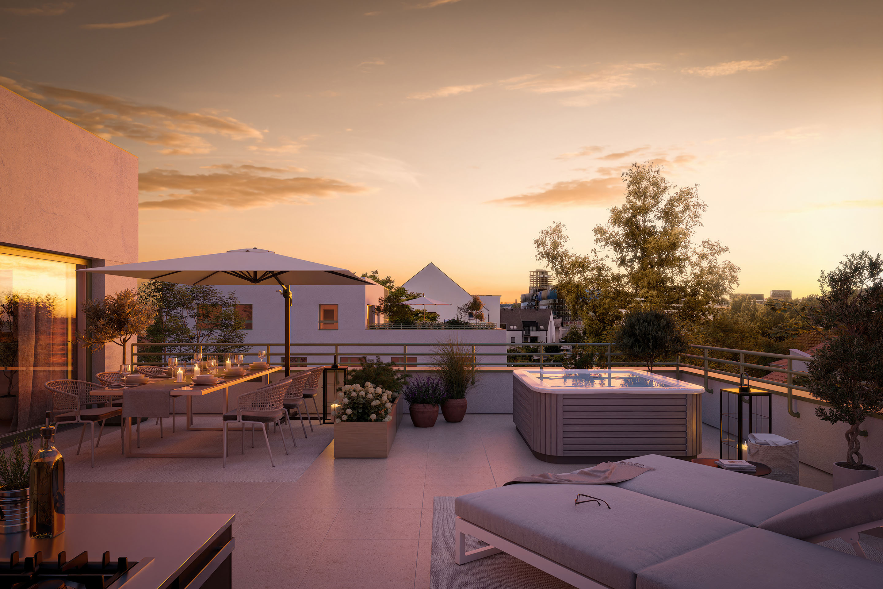 Foto: Visualisierung neuer Dachgeschoß-Wohnungen im Projekt trees in Linz