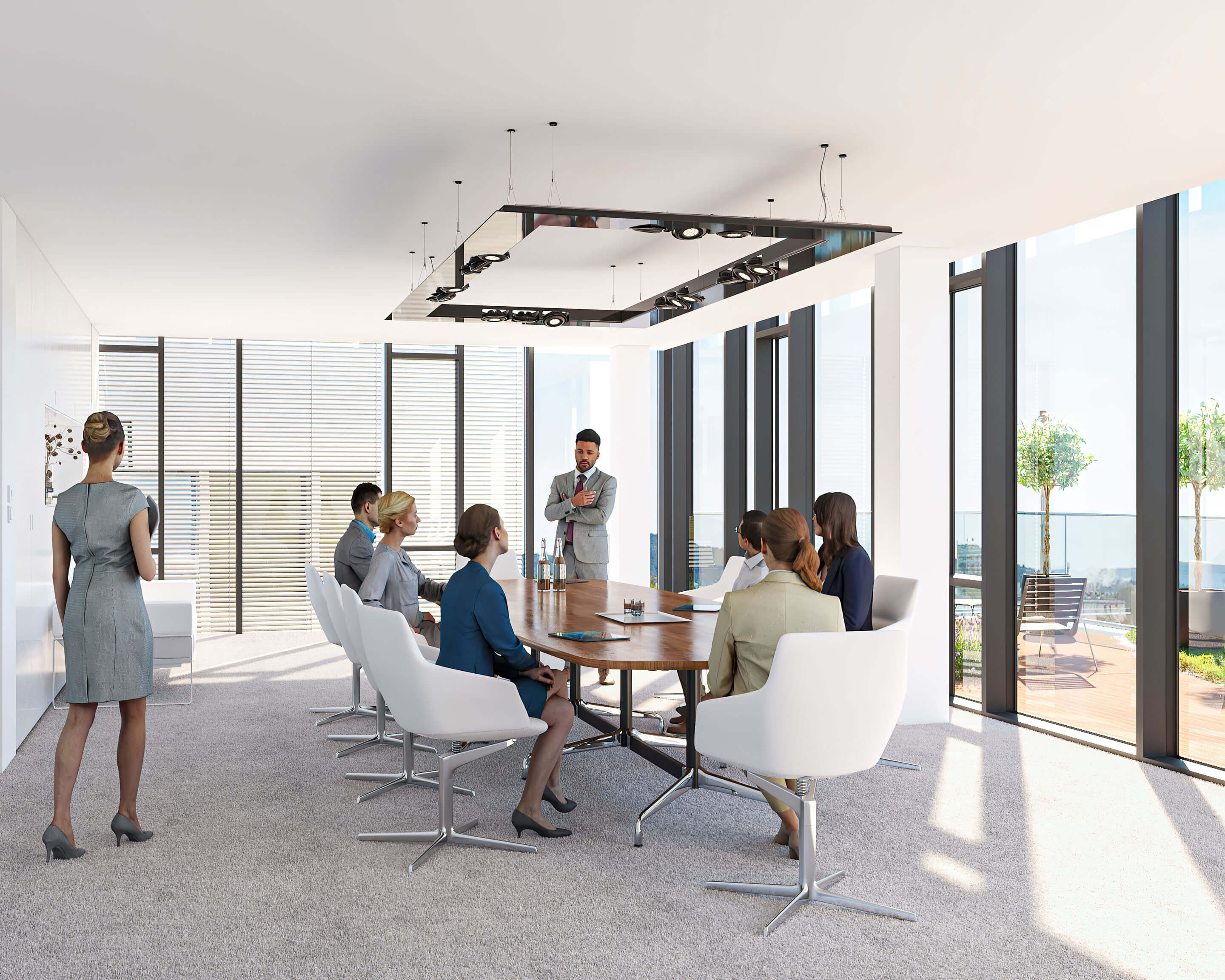 Foto: Heller Besprechungsraum mit Terrasse und Ausblick