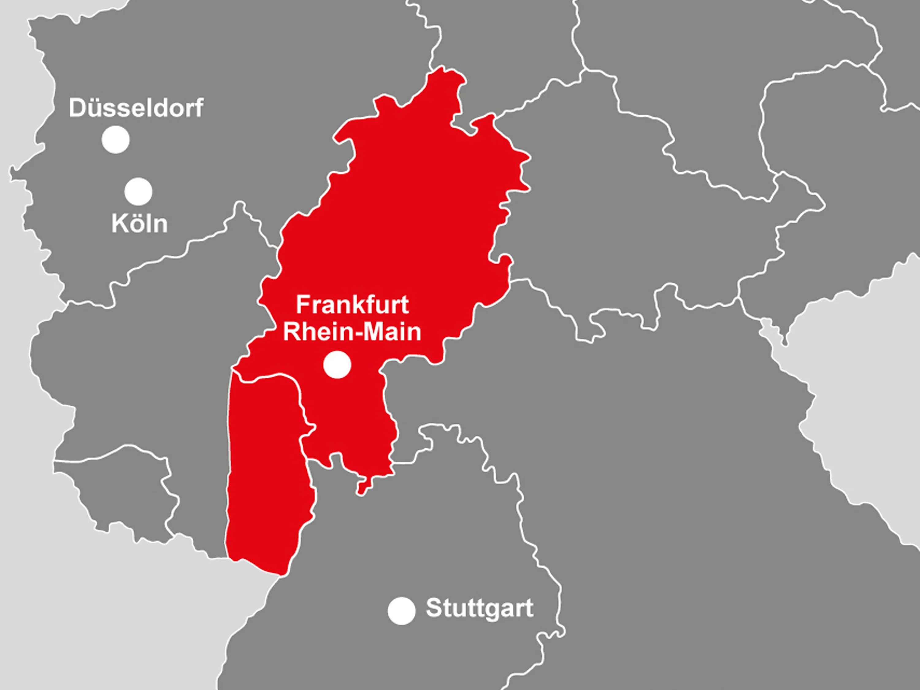 Area map Rhine-Main  Image: geographical area map of STRABAG Real Estate, Rhine-Main area