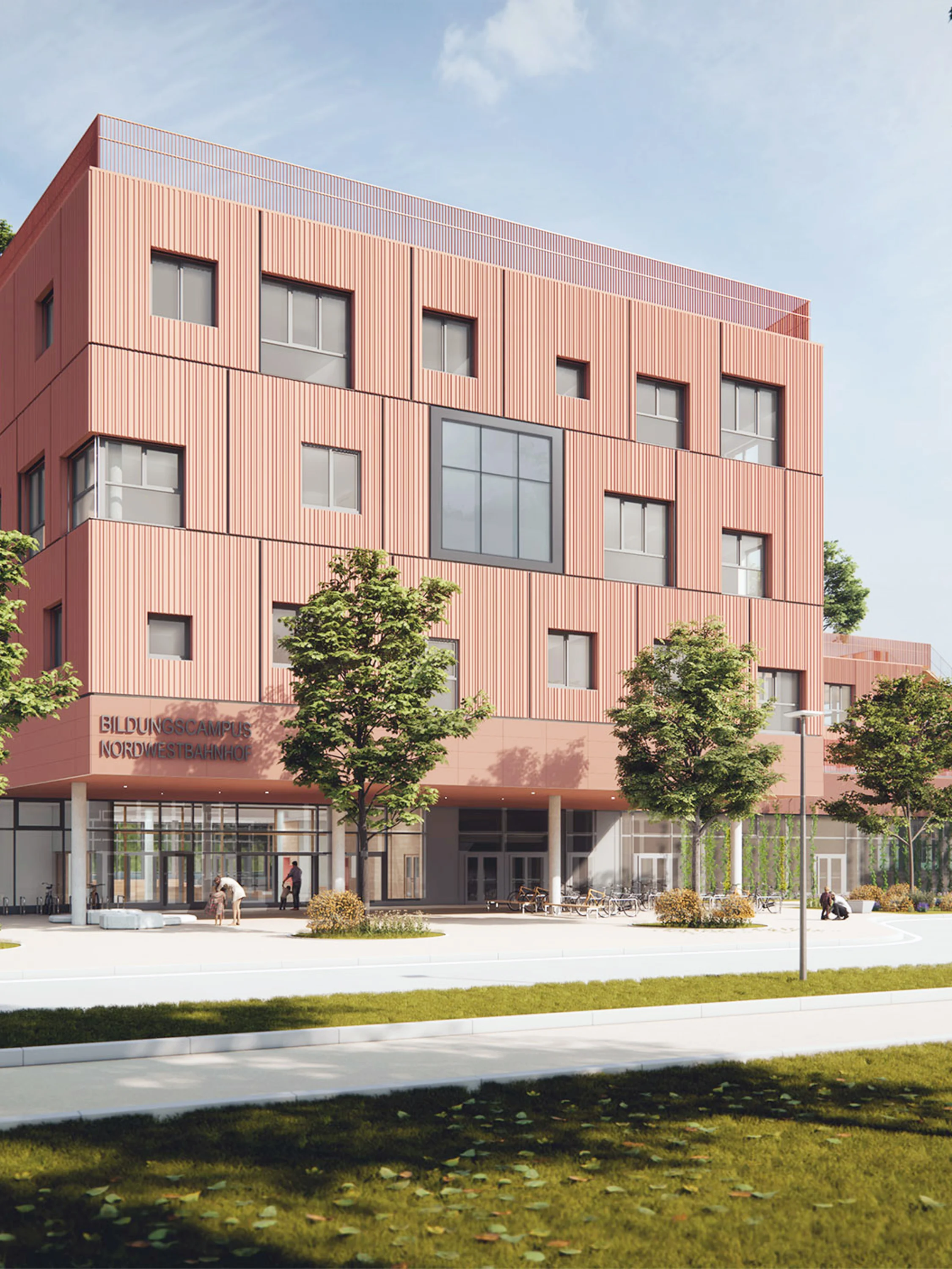 Bildungscampus Nordwestbahnhof Foto: Außenvisualisierung Eingangsbereich