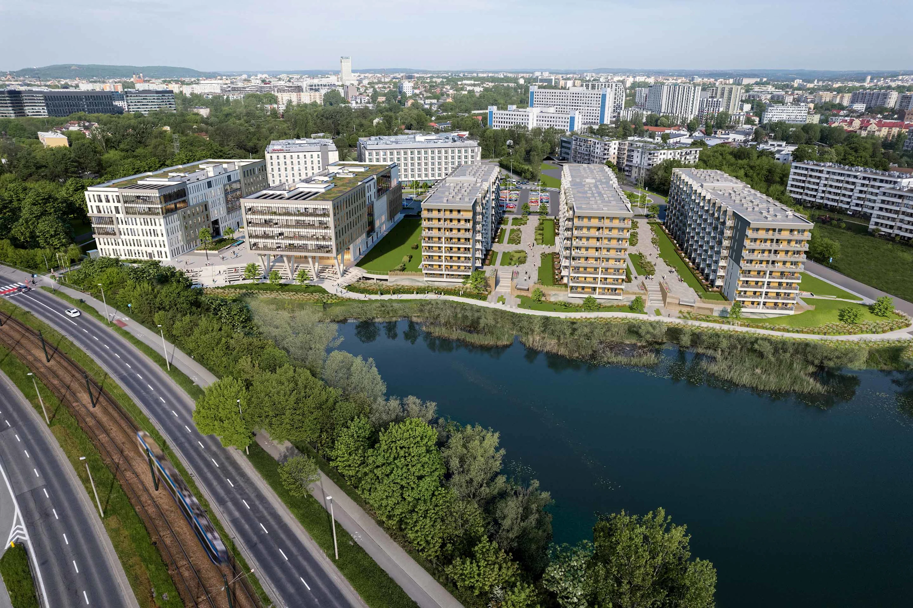 Zdjęcie: nowoczesne budynki o wyraźnych liniach są osadzone w zielonym otoczeniu