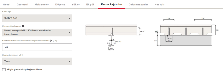 7. Kesme bağlantısı: X-HVB 140 kamaları ile %40 kompozitlik sağlanmıştır.