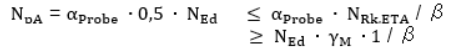 Gleichung zur Bestimmung von N_pA: N_pA = α_Probe · 0,5 · N_Ed, mit den Grenzen ≤ α_Probe · N_Rk,ETA / β und ≥ N_Ed · γ_M · 1 / β.