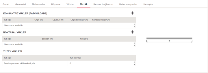 6. Ek yük: Ekstra yüzey, noktasal veya konsantre yük bulunmamaktadır.
