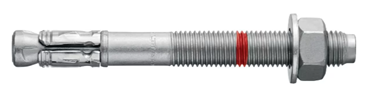 Hilti HST4-R RVS segmentanker (M8-M10) met expansieclip, schroefdraad, markeerring, sluitring en zeskantmoer voor verankering in beton.