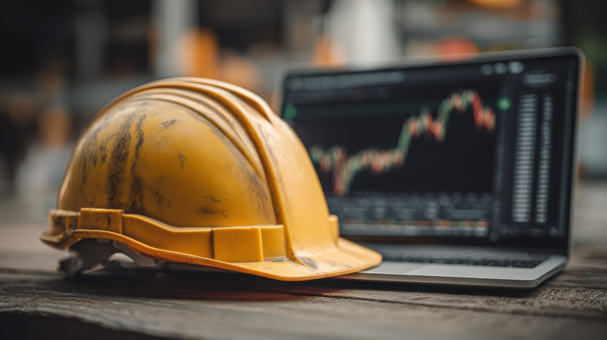 Hard hat next to laptop
