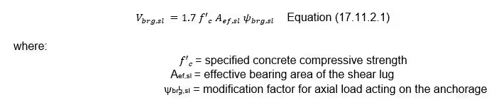 Equation (17.11.2.1) defines the nominal bearing strength of a shear lug