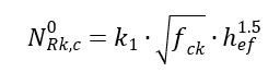 Mathematical formula: N sub Rk,c to the power of 0 equals k sub 1 multiplied by the square root of f sub ck times h sub ef raised to the power of 1.5.