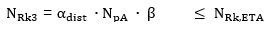 Gleichung für den charakteristischen Widerstand: N_Rk3 = α_dist · N_pA · β ≤ N_Rk,ETA.