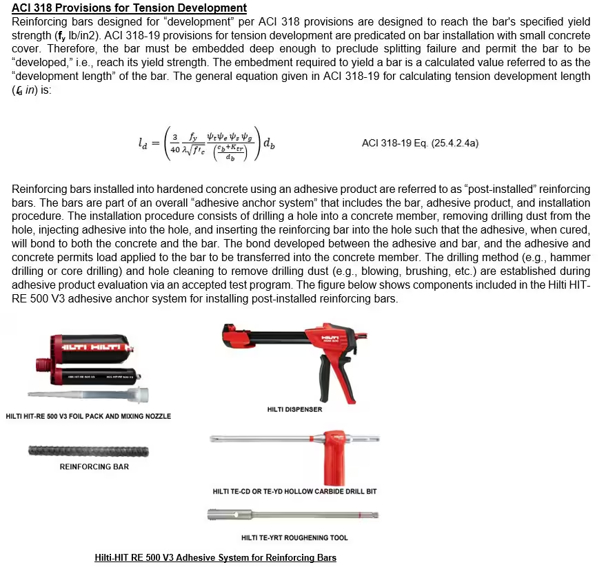 ACI 318 Provisions for Tension Development