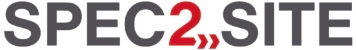 SPEC2SITE-Logo mit dunkelgrauer Schrift sowie roter Zahl „2“ und rotem Doppelpfeil zwischen den Wörtern SPEC und SITE.