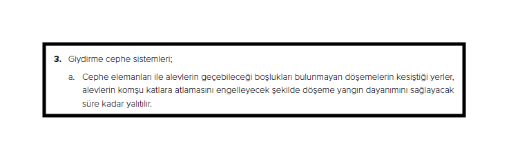 TR Yangın Yönetmeliği -  Giydirme cephedeki geçişler 
