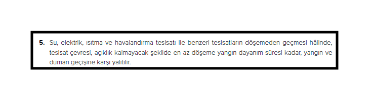 TR Yangın Yönetmeliği -  Döşemedeki mekanik ve elektrik geçişler 
