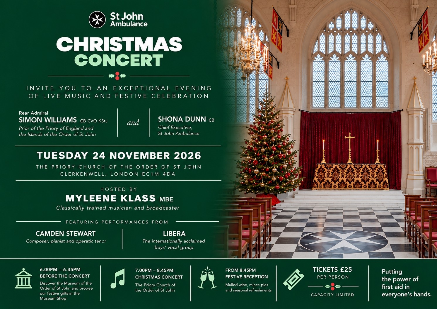 A poster illustrating all the above information about the St John Ambulance Christmas Concert.