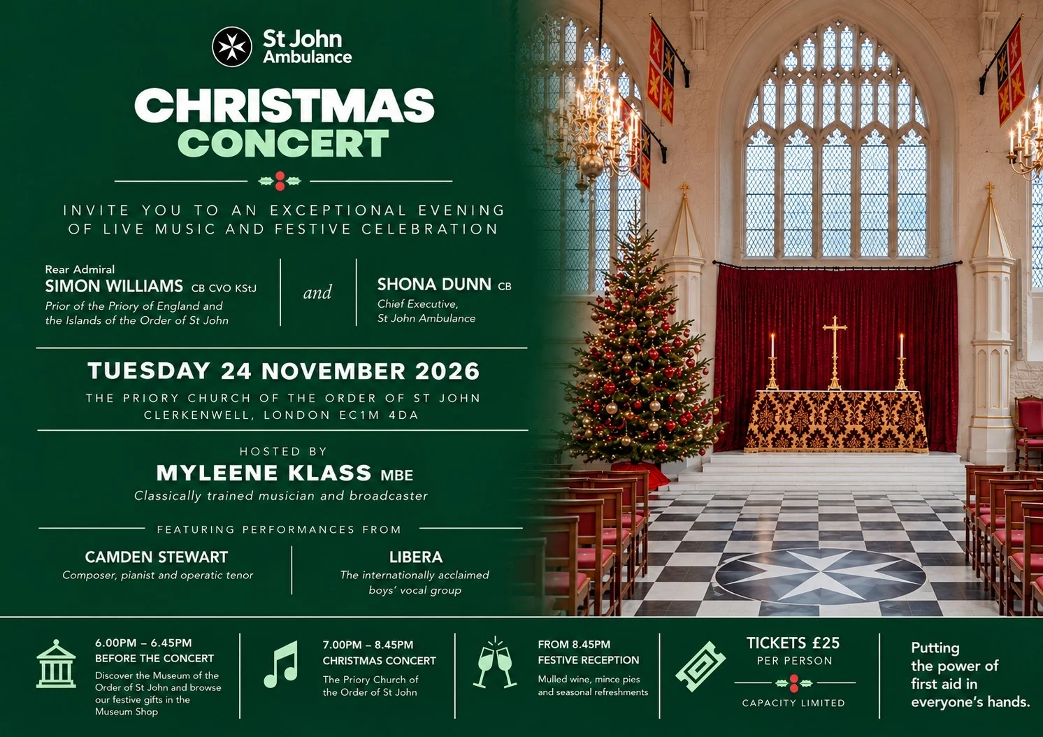 A poster illustrating all the above information about the St John Ambulance Christmas Concert.