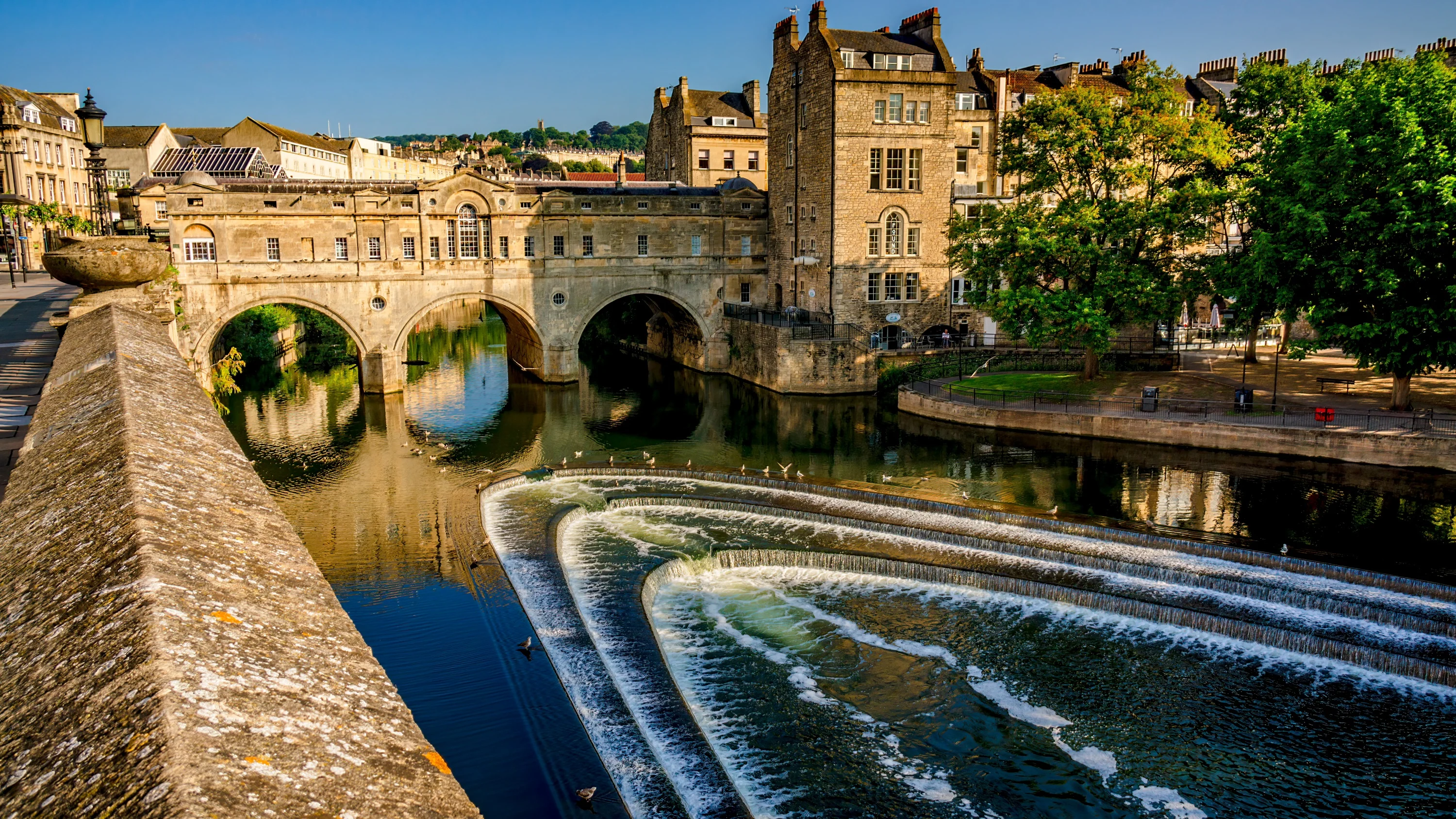Pulteney Bridge over the River Avon in Bath England.