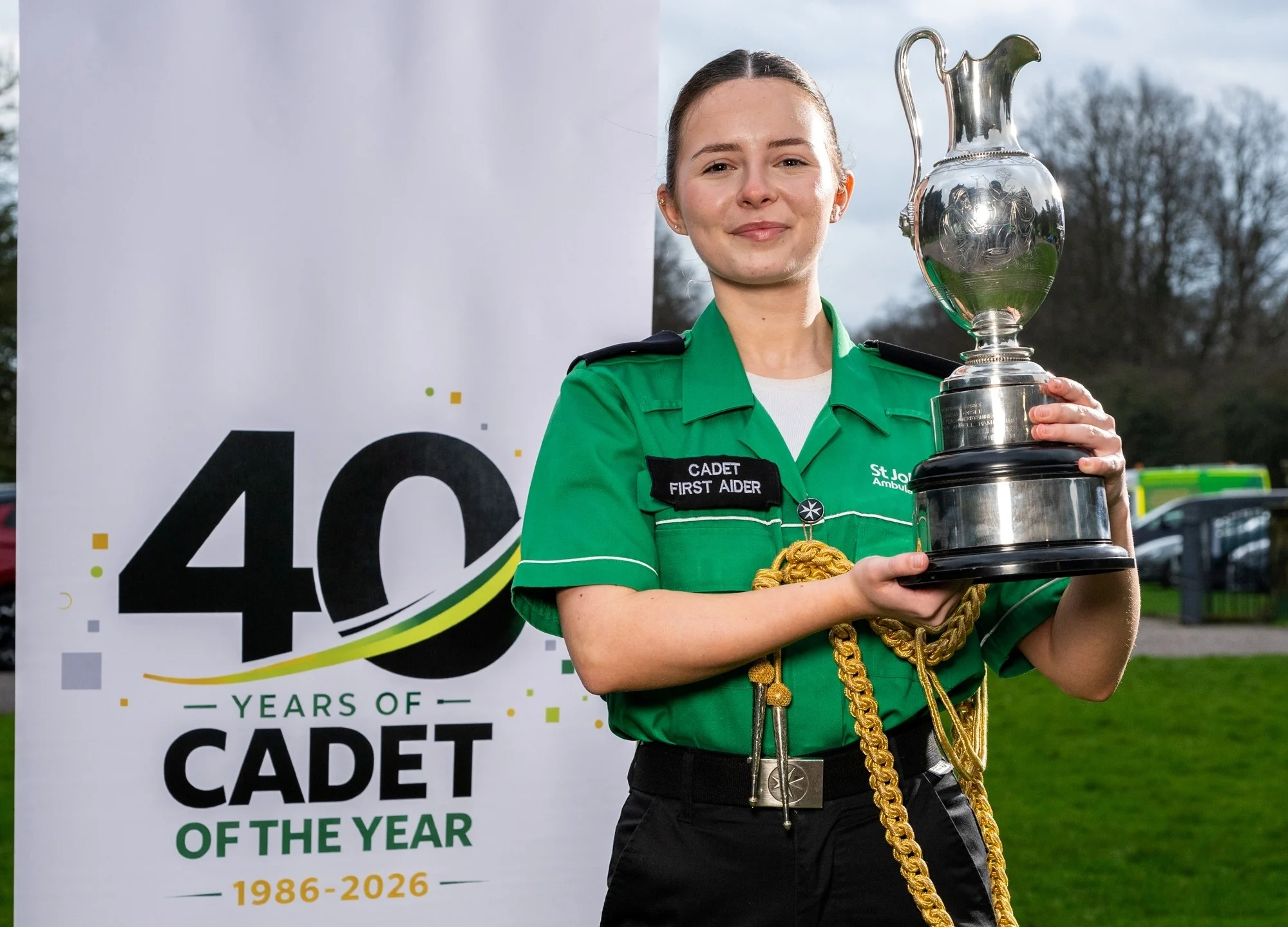 Cadet of the year 2026, Emily, posing with her trophy.