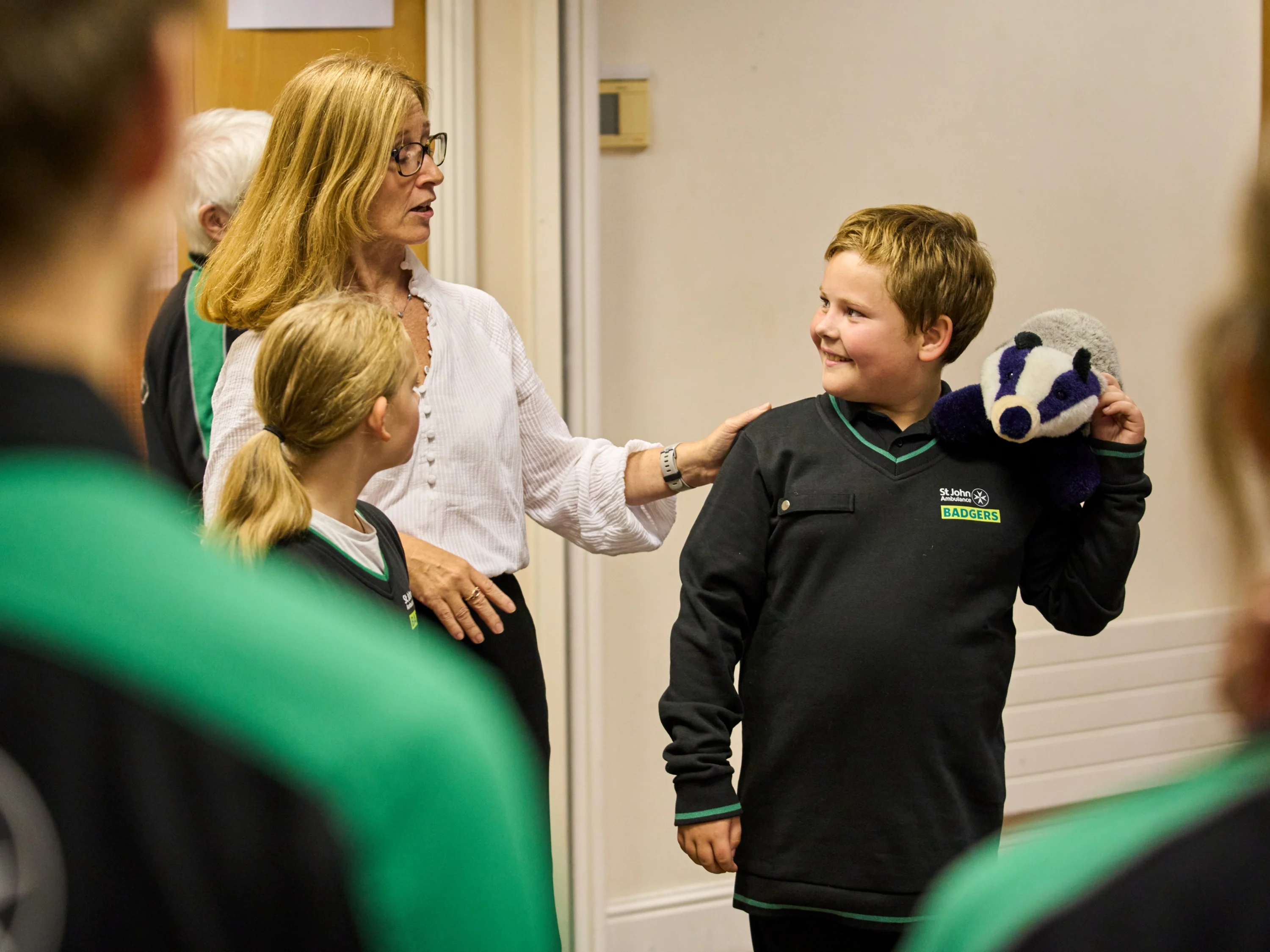 St John Ambulance CEO Shona with some of the charities Badgers.