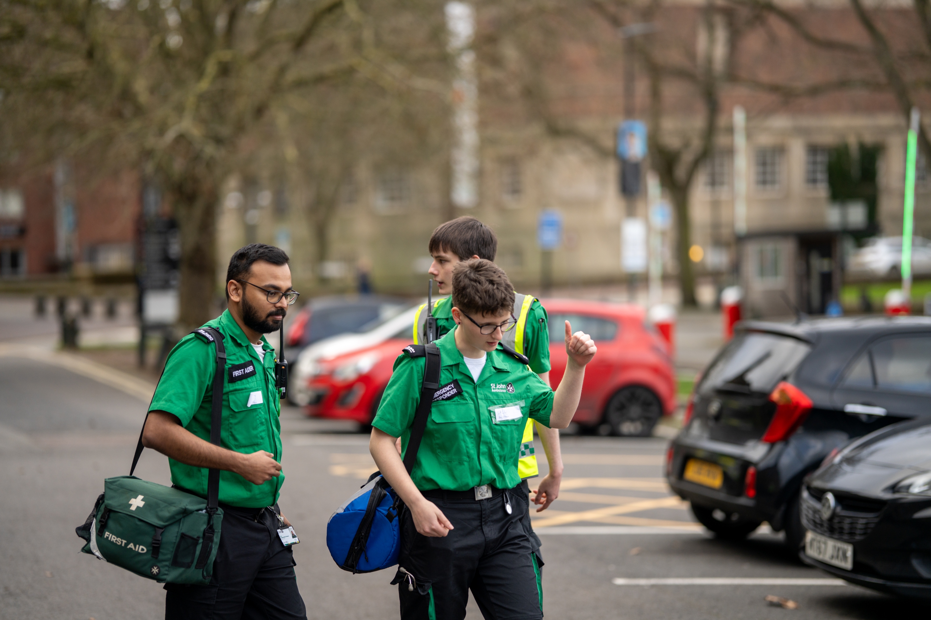 Student volunteers taking part in a situation simulation.