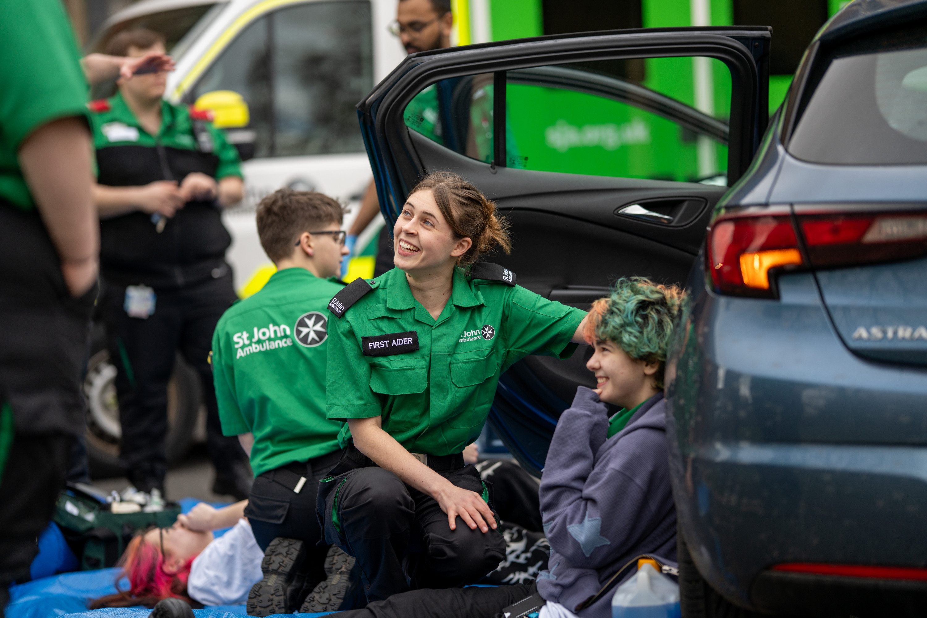 Student volunteers taking part in a simulation exercise.