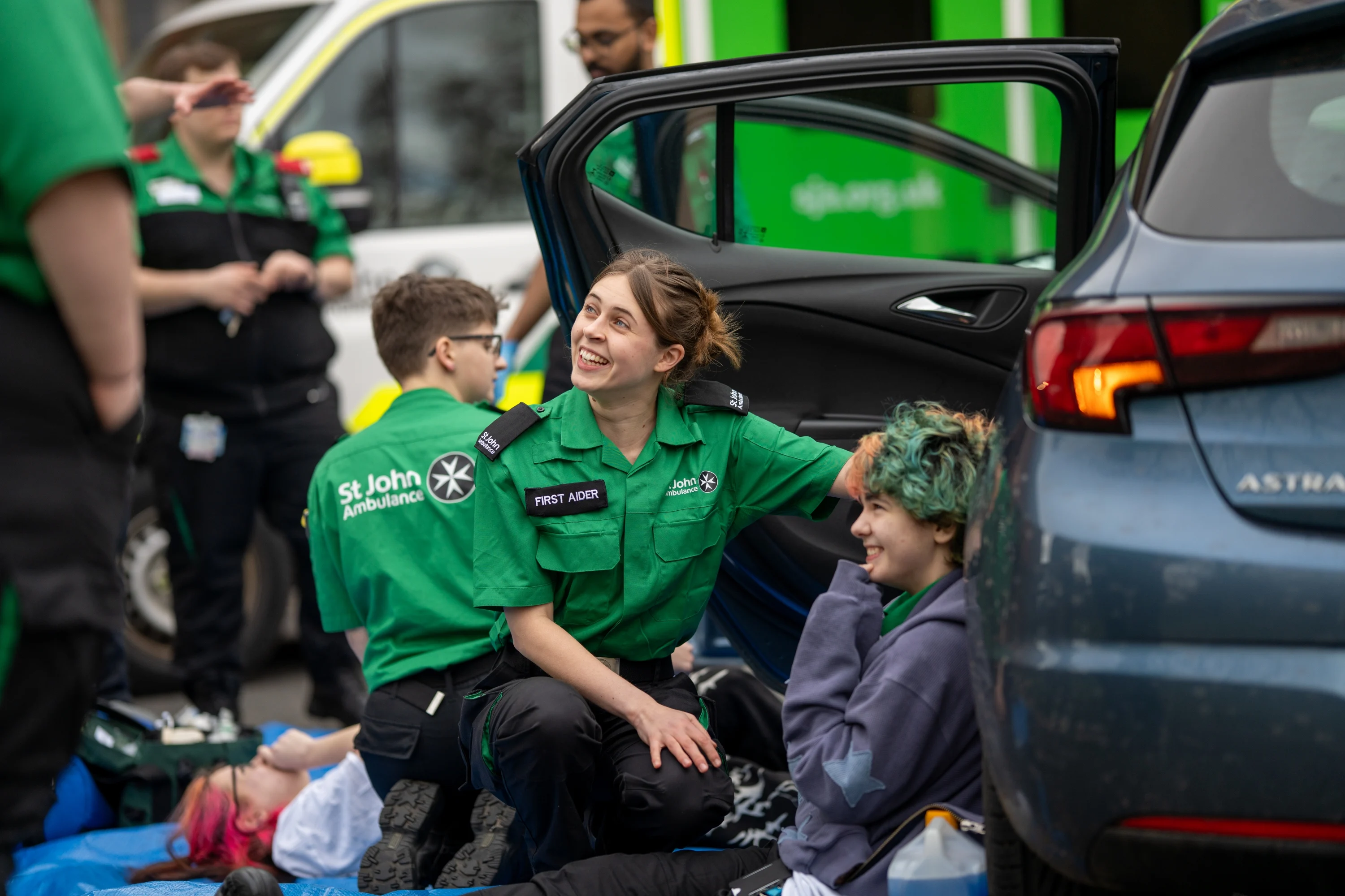 Student volunteers taking part in a simulation exercise.