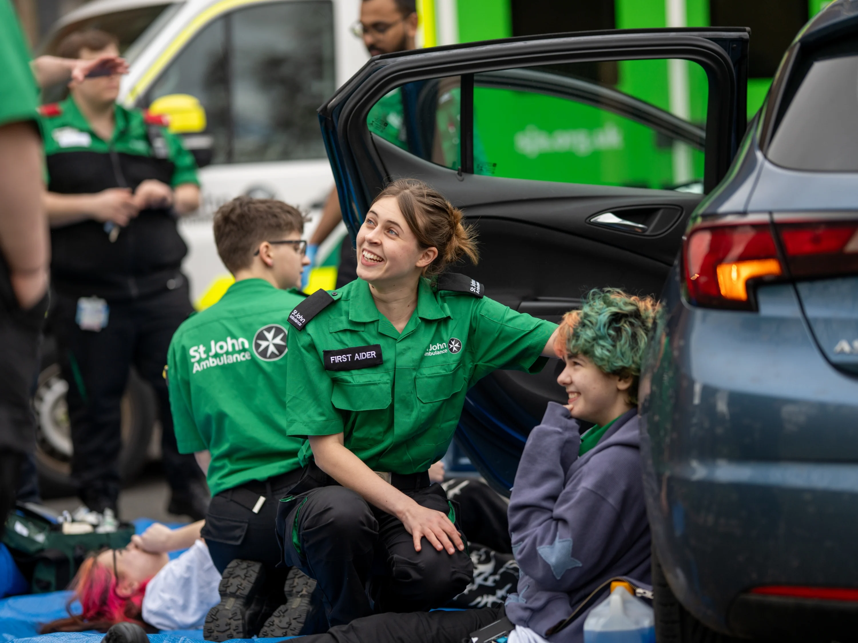 Student volunteers taking part in a simulation exercise.