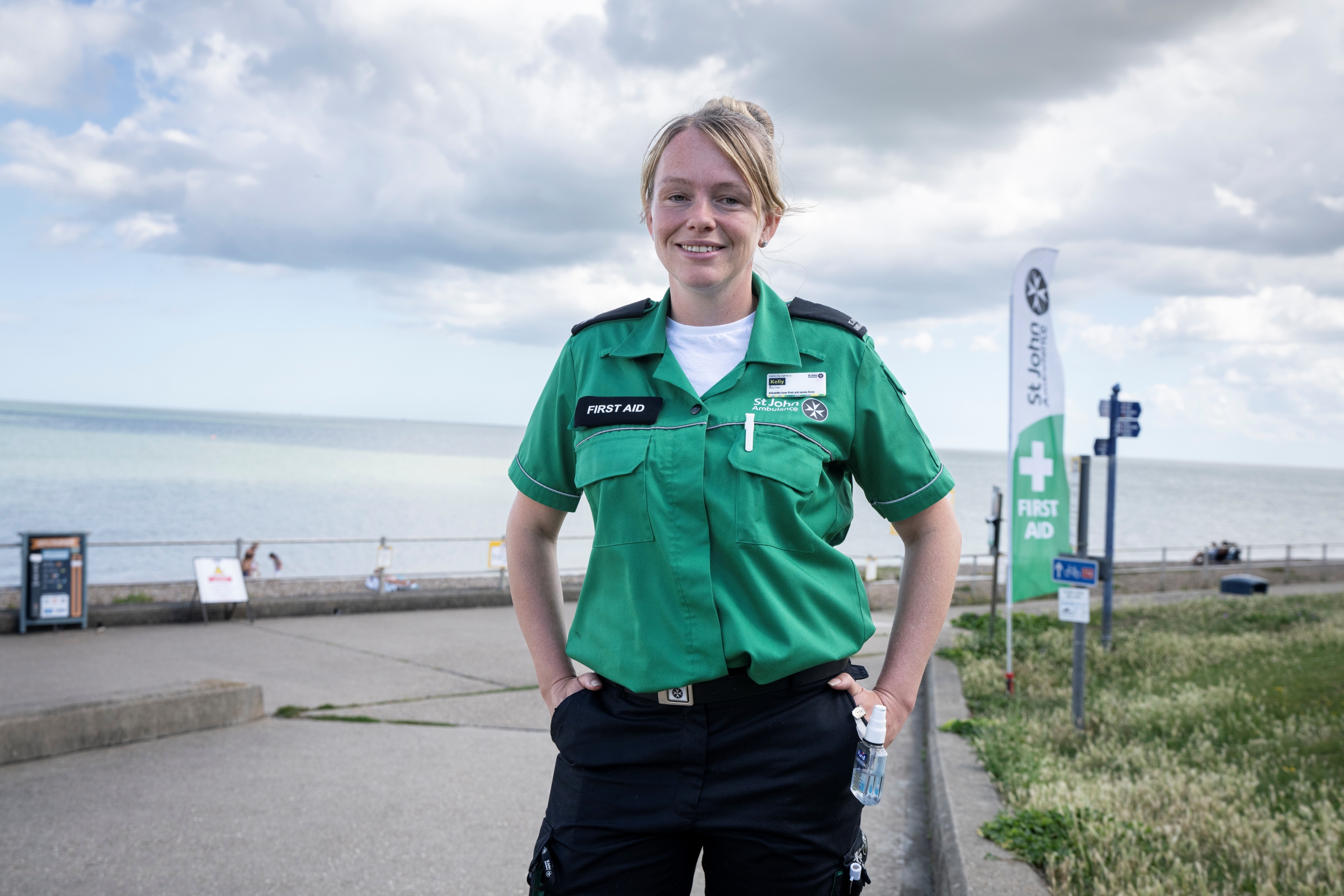 A portrait of a St John Ambulance volunteer.