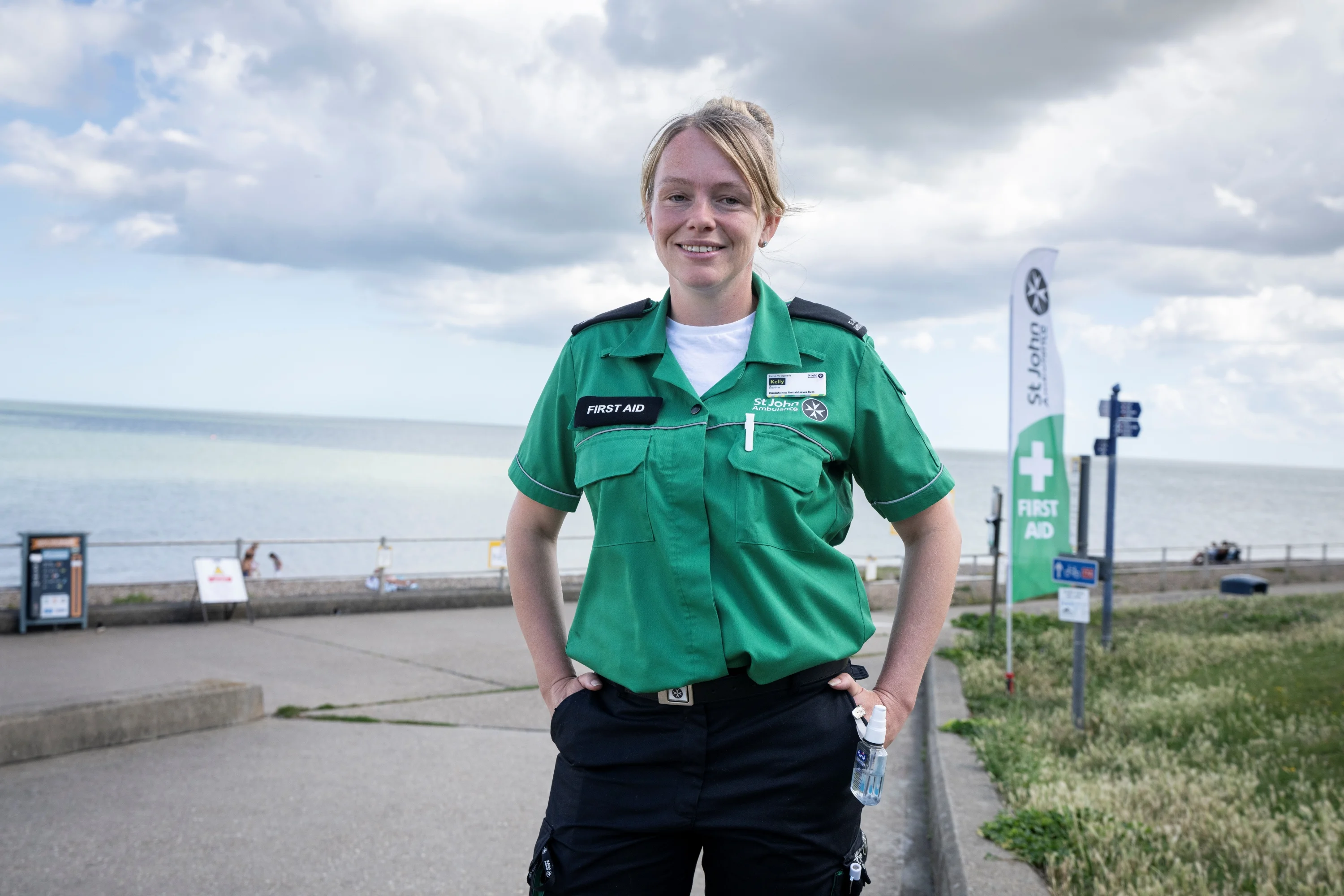 A portrait of a St John Ambulance volunteer.