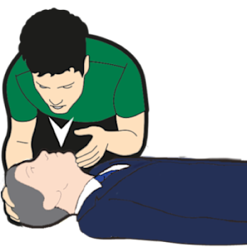 An illustration showing the correct placement of both the first aider and the casualty during CPR.
