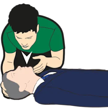 An illustration showing the correct placement of both the first aider and the casualty during CPR.