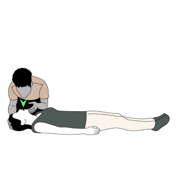 An illustration showing the correct placement of both the first aider and the casualty during CPR.
