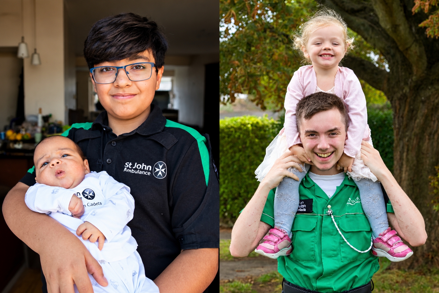 Two photographs of Maitham and Jack with their family.